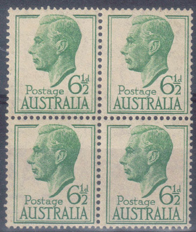 1950-51 Australia 6 1/2d (Definitives-green) block of 4 T000007